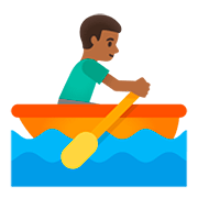 🚣🏾‍♂️ Emoji Hombre Remando En Un Bote: Tono De Piel Oscuro Medio en Google Android 11.0.