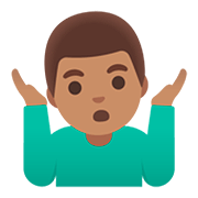 Emoji 🤷🏽‍♂️ Uomo Che Scrolla Le Spalle: Carnagione Olivastra su Google Android 11.0.