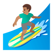 🏄🏽‍♂️ Emoji Homem Surfista: Pele Morena na Google Android 11.0.