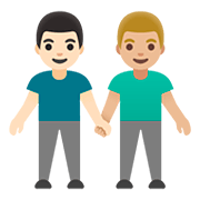 👨🏻‍🤝‍👨🏼 Emoji händchenhaltende Männer: helle Hautfarbe, mittelhelle Hautfarbe Google Android 11.0.