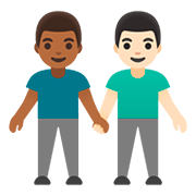 👨🏾‍🤝‍👨🏻 Emoji händchenhaltende Männer: mitteldunkle Hautfarbe, helle Hautfarbe Google Android 11.0.