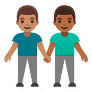 Emoji 👨🏽‍🤝‍👨🏾 Due Uomini Che Si Tengono Per Mano: Carnagione Olivastra E Carnagione Abbastanza Scura su Google Android 11.0.