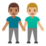 👨🏽‍🤝‍👨🏼 Emoji händchenhaltende Männer: mittlere Hautfarbe, mittelhelle Hautfarbe Google Android 11.0.