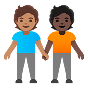 🧑🏽‍🤝‍🧑🏿 Emoji sich an den Händen haltende Personen: mittlere Hautfarbe, dunkle Hautfarbe Google Android 11.0.