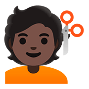 💇🏿 Emoji Person beim Haareschneiden: dunkle Hautfarbe Google Android 11.0.