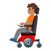 🧑🏽‍🦼 Emoji Person in motorisiertem Rollstuhl: mittlere Hautfarbe Google Android 11.0.
