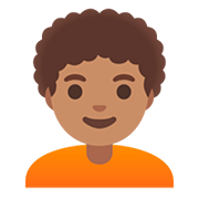 🧑🏽‍🦱 Emoji Erwachsener: mittlere Hautfarbe, lockiges Haar Google Android 11.0.