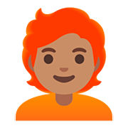 Émoji 🧑🏽‍🦰 Adulte : Peau Légèrement Mate Et Cheveux Roux sur Google Android 11.0.