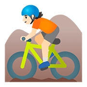 🚵🏻 Emoji Pessoa Fazendo Mountain Bike: Pele Clara na Google Android 11.0.