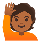 🙋🏾 Emoji Person mit erhobenem Arm: mitteldunkle Hautfarbe Google Android 11.0.