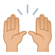 🙌🏼 Emoji zwei erhobene Handflächen: mittelhelle Hautfarbe Google Android 11.0.