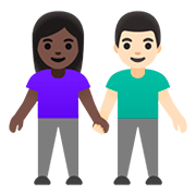 👩🏿‍🤝‍👨🏻 Emoji Mann und Frau halten Hände: dunkle Hautfarbe, helle Hautfarbe Google Android 11.0.