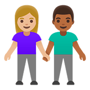 Émoji 👩🏼‍🤝‍👨🏾 Femme Et Homme Se Tenant La Main : Peau Moyennement Claire Et Peau Mate sur Google Android 11.0.