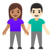 Émoji 👩🏽‍🤝‍👨🏻 Femme Et Homme Se Tenant La Main : Peau Légèrement Mate Et Peau Claire sur Google Android 11.0.