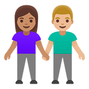 Émoji 👩🏽‍🤝‍👨🏼 Femme Et Homme Se Tenant La Main : Peau Légèrement Mate Et Peau Moyennement Claire sur Google Android 11.0.