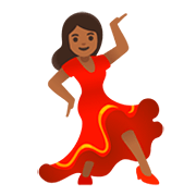 💃🏾 Emoji Mulher Dançando: Pele Morena Escura na Google Android 11.0.