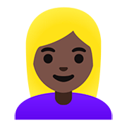 Émoji 👱🏿‍♀️ Femme Blonde : Peau Foncée sur Google Android 11.0.