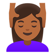 Émoji 💆🏾‍♀️ Femme Qui Se Fait Masser : Peau Mate sur Google Android 11.0.
