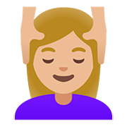 💆🏼‍♀️ Emoji Frau, die eine Kopfmassage bekommt: mittelhelle Hautfarbe Google Android 11.0.
