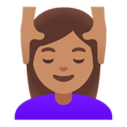 💆🏽‍♀️ Emoji Frau, die eine Kopfmassage bekommt: mittlere Hautfarbe Google Android 11.0.