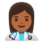 👩🏾‍⚕️ Emoji Mulher Profissional Da Saúde: Pele Morena Escura na Google Android 11.0.