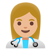 Émoji 👩🏼‍⚕️ Professionnelle De La Santé : Peau Moyennement Claire sur Google Android 11.0.