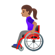 👩🏽‍🦽 Emoji Frau in manuellem Rollstuhl: mittlere Hautfarbe Google Android 11.0.