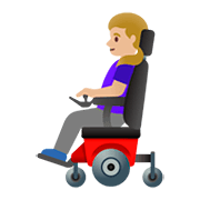 👩🏼‍🦼 Emoji Frau in elektrischem Rollstuhl: mittelhelle Hautfarbe Google Android 11.0.