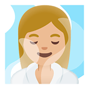 🧖🏼‍♀️ Emoji Frau in Dampfsauna: mittelhelle Hautfarbe Google Android 11.0.