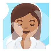 🧖🏽‍♀️ Emoji Frau in Dampfsauna: mittlere Hautfarbe Google Android 11.0.