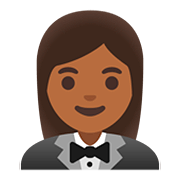 🤵🏾‍♀️ Emoji Mujer Con Esmoquin: Tono De Piel Oscuro Medio en Google Android 11.0.