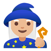 🧙🏼‍♀️ Emoji Maga: Tono De Piel Claro Medio en Google Android 11.0.