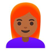 👩🏾‍🦰 Emoji Frau: mitteldunkle Hautfarbe, rotes Haar Google Android 11.0.