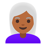 👩🏾‍🦳 Emoji Frau: mitteldunkle Hautfarbe, weißes Haar Google Android 11.0.