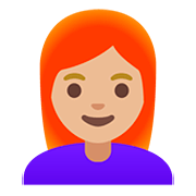 Émoji 👩🏼‍🦰 Femme : Peau Moyennement Claire Et Cheveux Roux sur Google Android 11.0.
