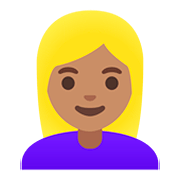 Émoji 👱🏽‍♀️ Femme Blonde : Peau Légèrement Mate sur Google Android 11.0.