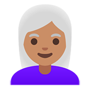 👩🏽‍🦳 Emoji Mujer: Tono De Piel Medio Y Pelo Blanco en Google Android 11.0.