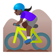 🚵🏿‍♀️ Emoji Mountainbikerin: dunkle Hautfarbe Google Android 11.0.