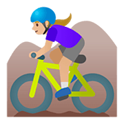 🚵🏼‍♀️ Emoji Mulher Fazendo Mountain Bike: Pele Morena Clara na Google Android 11.0.