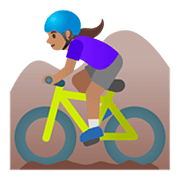 🚵🏽‍♀️ Emoji Mulher Fazendo Mountain Bike: Pele Morena na Google Android 11.0.