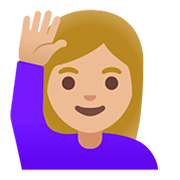 🙋🏼‍♀️ Emoji Frau mit erhobenem Arm: mittelhelle Hautfarbe Google Android 11.0.