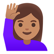🙋🏽‍♀️ Emoji Frau mit erhobenem Arm: mittlere Hautfarbe Google Android 11.0.