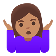 🤷🏽‍♀️ Emoji schulterzuckende Frau: mittlere Hautfarbe Google Android 11.0.