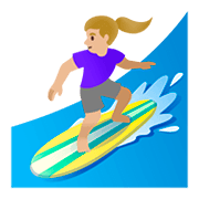 🏄🏼‍♀️ Emoji Mulher Surfista: Pele Morena Clara na Google Android 11.0.