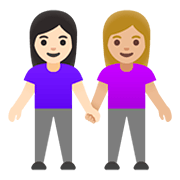 Emoji 👩🏻‍🤝‍👩🏼 Due Donne Che Si Tengono Per Mano: Carnagione Chiara E Carnagione Abbastanza Chiara su Google Android 11.0.