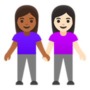 👩🏾‍🤝‍👩🏻 Emoji händchenhaltende Frauen: mitteldunkle Hautfarbe, helle Hautfarbe Google Android 11.0.