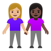 👩🏼‍🤝‍👩🏿 Emoji händchenhaltende Frauen: mittelhelle Hautfarbe, dunkle Hautfarbe Google Android 11.0.