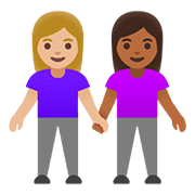 👩🏼‍🤝‍👩🏾 Emoji händchenhaltende Frauen: mittelhelle Hautfarbe, mitteldunkle Hautfarbe Google Android 11.0.
