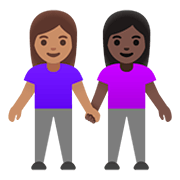 👩🏽‍🤝‍👩🏿 Emoji händchenhaltende Frauen: mittlere Hautfarbe, dunkle Hautfarbe Google Android 11.0.