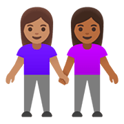 Émoji 👩🏽‍🤝‍👩🏾 Deux Femmes Se Tenant La Main : Peau Légèrement Mate Et Peau Mate sur Google Android 11.0.